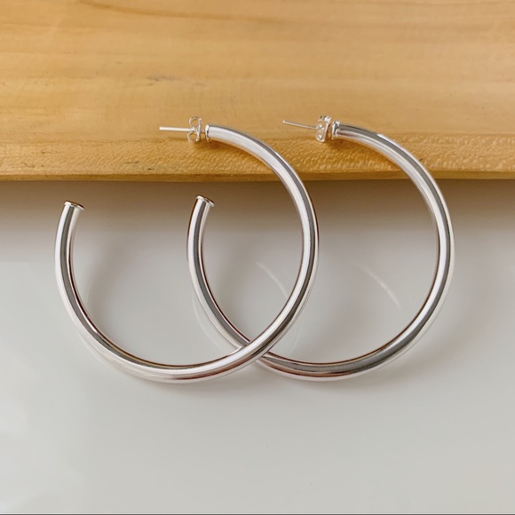 Silver Tube Hoops | 18k White Gold Filled - Picture 2 of 5